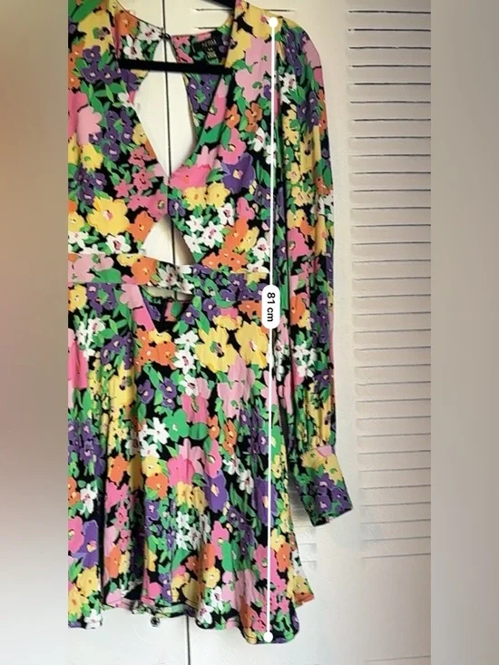 AFRM Floral Cut-Out Mini Dress Open Back Long Sleeve Size S Spring Summer - Picture 13 of 13